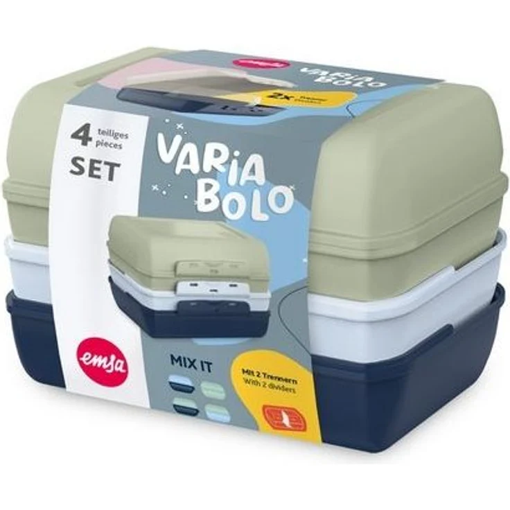 Emsa Lunchbox Variabolo, Polyprophylen (PP), (Set, 4-tlg), platzsparend, verschiedene Farbkombinationen, spülmaschinenfest – Bild 3