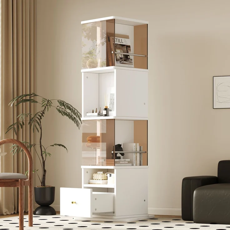 Drehbare Vitrine 50 x 50 x 160 cm aus MDF und braun getöntem Sicherheitsglas mit LED – Bild 4