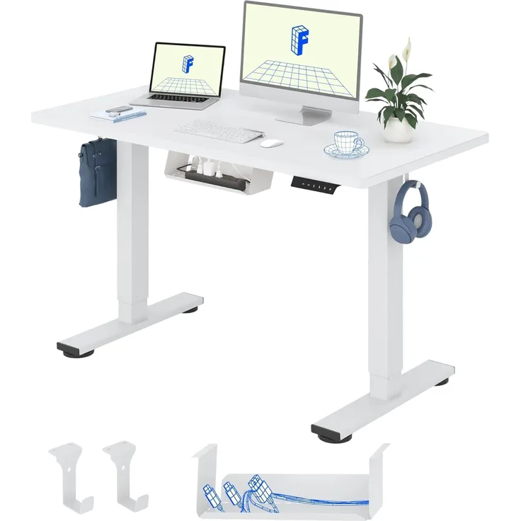 Flexispot EG1 Höhenverstellbarer Schreibtisch Elektrisch 2-Fach-Teleskop mit Spleißtischplatte (Weiß, Weiß Gestell, 120x60 cm)