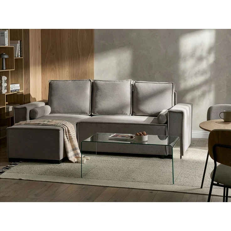 Eckschlafsofa 3-Sitzer EDANE Stoff Grau mit Stauraum rechtsseitig – Bild 3