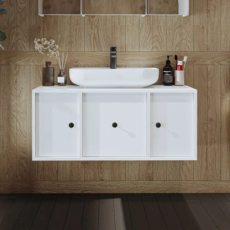 Skye Decor '2561' Badezimmerschrank mit Waschbecken, Weiß, 105 x 45 x 45 cm