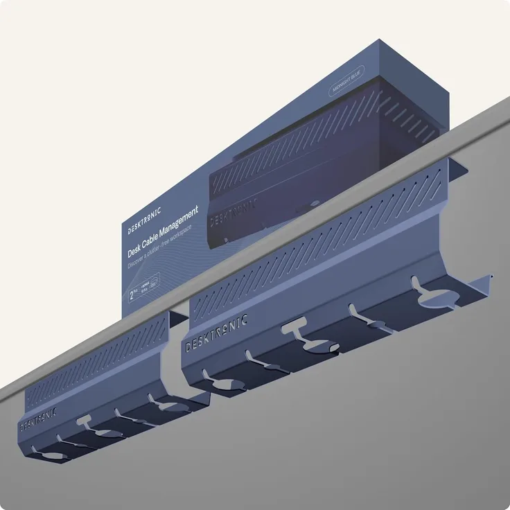 Desktronic Kabelkanal Schreibtisch, 2x43cm, Hochwertiger Stahl, Kabel Organizer für Kabelführung Blau