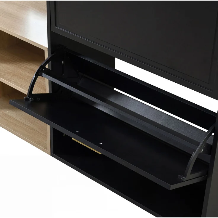 CHICFURN Schrank 4-tlg. 139,5x166x35 cm mit Schuhschrank und Sitzbank – Garderoben-Set in Natur/Schwarz – Bild 9