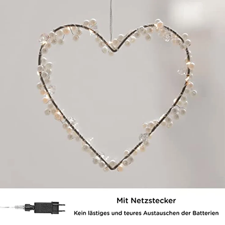 COZY HOME LED-Lichterkette Lichterketten Herz Lichterkranz LED Herz mit Stecker warmweiß Fenster – Bild 5