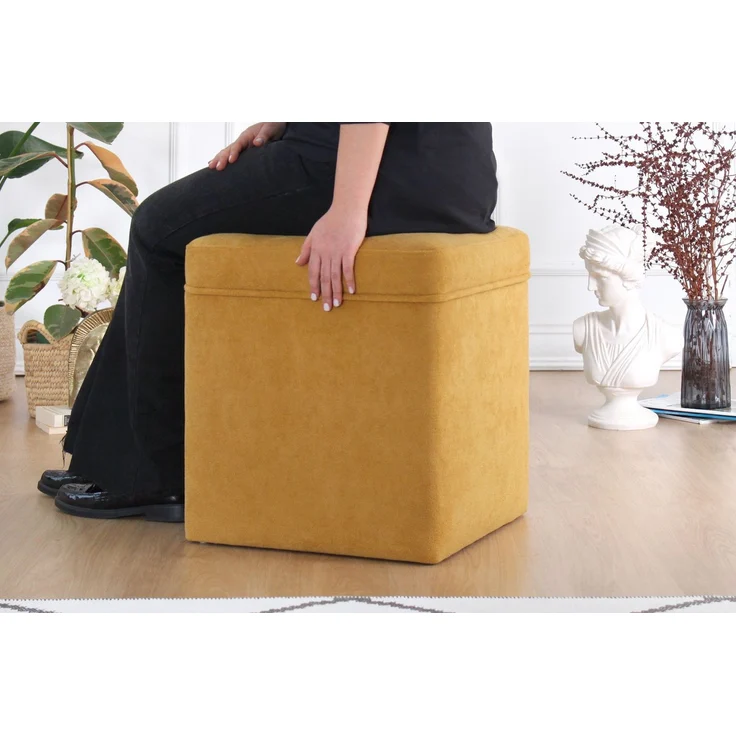 Hanah Home 'Mosvile - Mustard' Pouffe, Senf, 43 x 46 x 43 cm – Bild 3