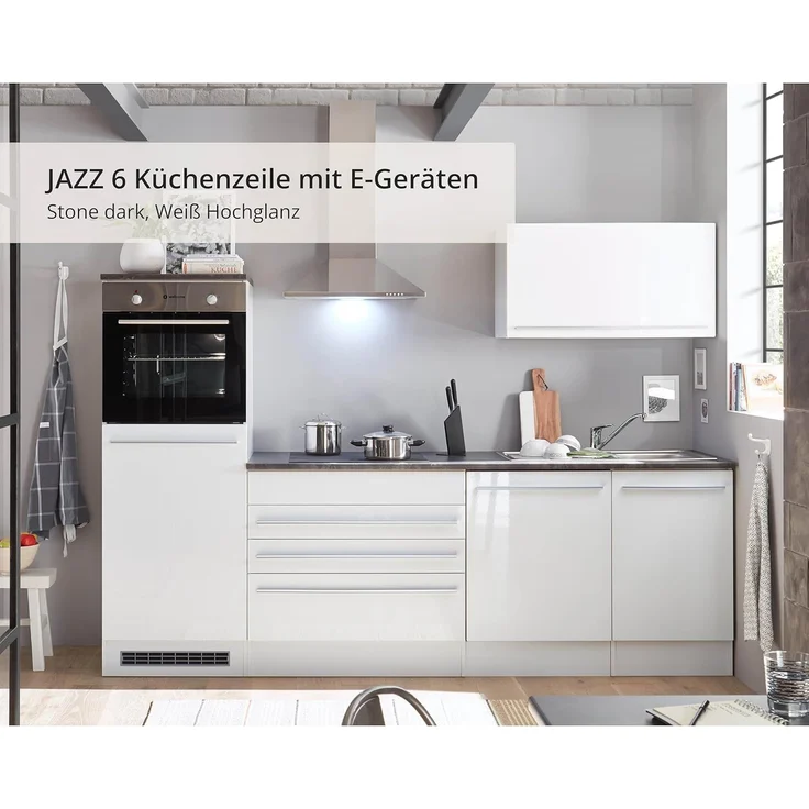 Bega BBK Küchenblock mit E-Geräten JAZZ 6 - Küche in Weiß Hochglanz-Stone dark – Bild 7