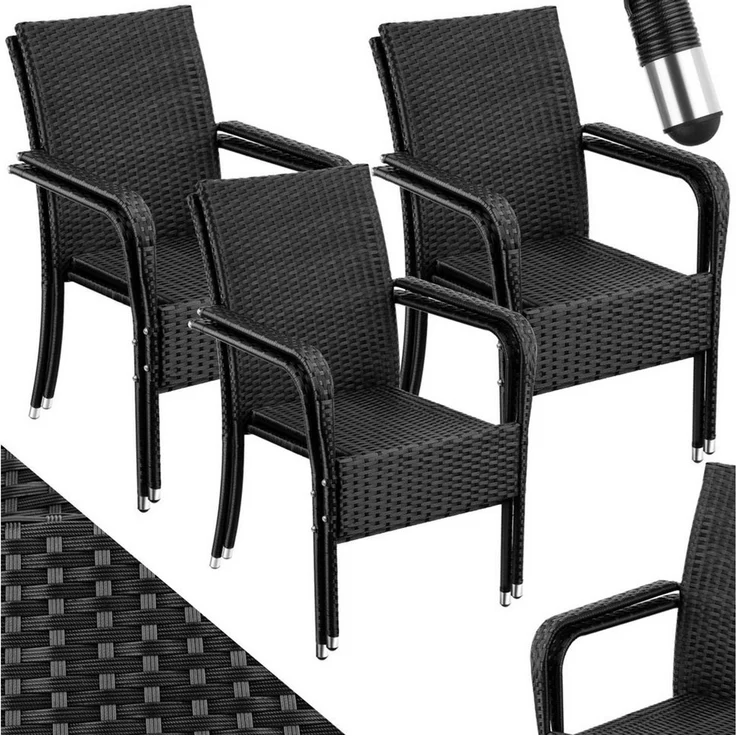 tectake Rattanstuhl Gartenstuhl Girona, stapelbar, Belastbarkeit 120 kg, 58 x 67 x 90 cm (Set, 6 St), Pulverbeschichtetes Stahlgestell für enorme Stabilität – Bild 5