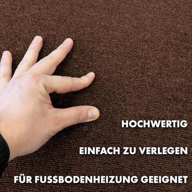 KARAT Teppichfliesen 50x50 cm selbstliegend, 24 Stück Set, 6m² strapazierfähiger Boden Teppich Filzfliesen mit hochwertigem Schlingenflor für Haus & Büro - antistatisch, Dunkelbraun Moskau – Bild 6