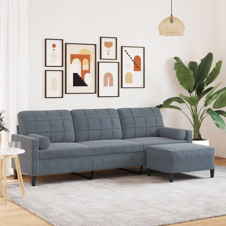 vidaXL 3-Sitzer-Sofa mit Hocker Dunkelgrau 210 cm Samt 3278278 – Bild 1