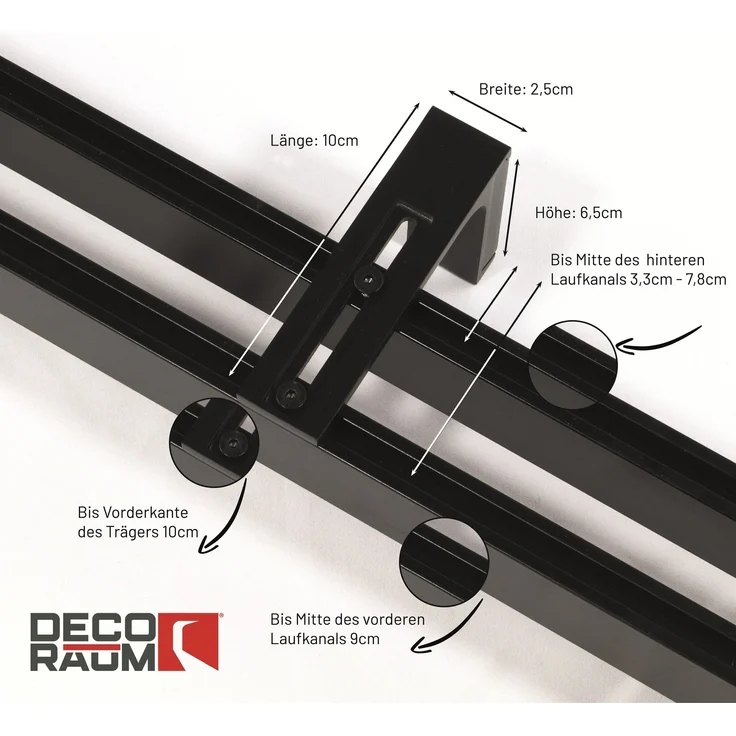 Deco-Raum® 2-lauf Gardinenschiene Innenlauf Loft | Größe: 480cm | Material: Aluminium | Farbe: Schwarz – Bild 2