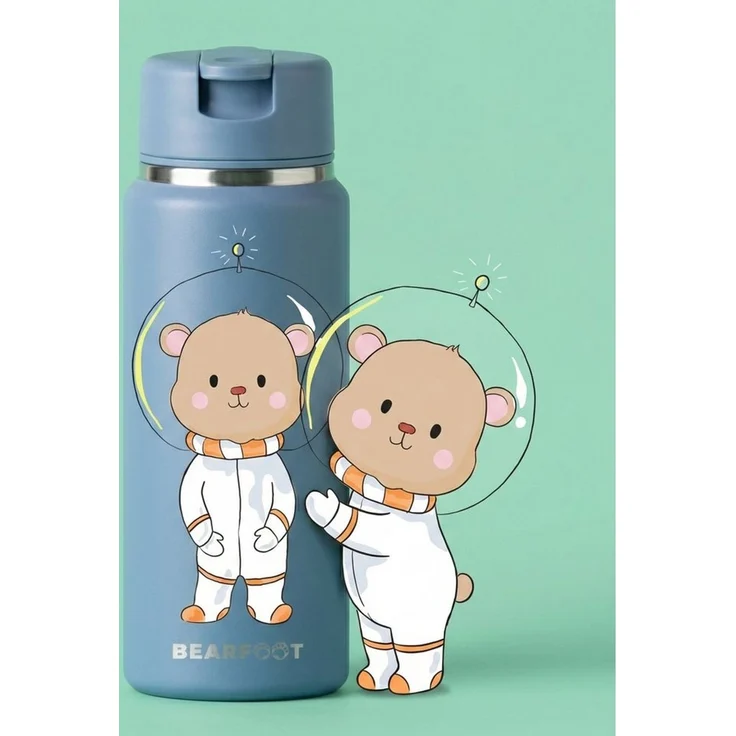 BEARFOOT Trinkflasche TINY Thermo Kinder Trinkflasche Edelstahl - Astro Bär blau, Thermosflasche, auslaufsicher, Edelstahl, Kinderflasche, BPA-frei – Bild 2