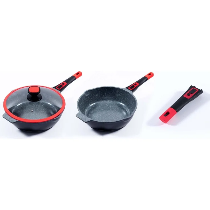 KING Pfannen-Set Click-Grip, Aluminiumguss (Set, 3-tlg, je 1 Pfanne Ø 24/28/32 cm, H: 7,5/8,5/9,5 cm, - 6/2,8/4 l), abnehmbarer Griff, Induktion – Bild 2