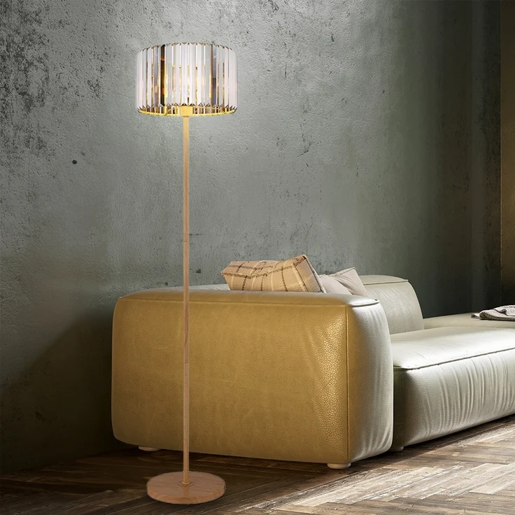 Stehleuchte, Metall Holzoptik, Kristalle rauch, H 150 cm – Bild 6