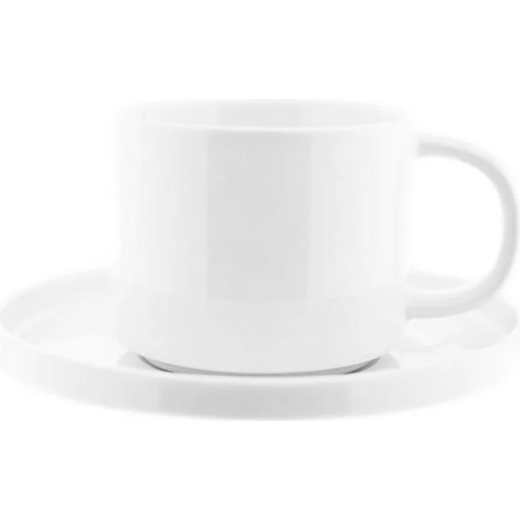 Mulex 12 Teiliger Kaffeetassen-Set mit Untertasse aus Porzellan Kaffeeservice 200 ml Weiß