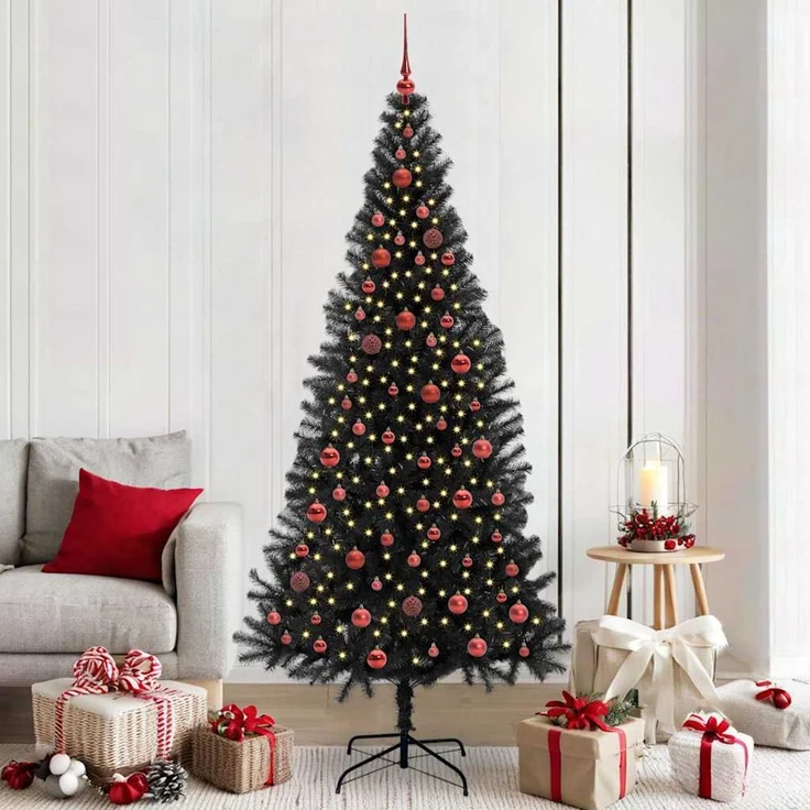 vidaXL Weihnachtsbaum mit LED-Beleuchtung Schwarz 210 cm PVC und Stahl 3396487 – Bild 1