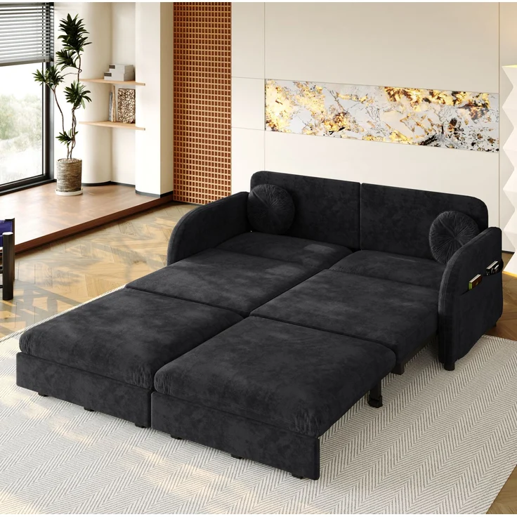 Schlafsofa Chenille, 3-in-1 ausziehbar mit Stauraum, 166x84x90 cm, Schwarz – Bild 3
