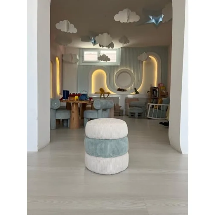 Atelier Del Sofa Stylish Pouffe, Blue & White, 32 x 36 x 32 cm | 100% Polyester Fabric, Foam Cushioning, Plastic Legs | Perfect for Modern Living Rooms & Bedrooms
