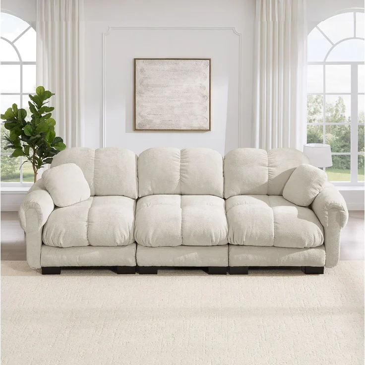 DESVIAE Sofa 3-Sitzer mit Steppnähten 260x86x90 cm Chenille Hellkhaki – Bild 1