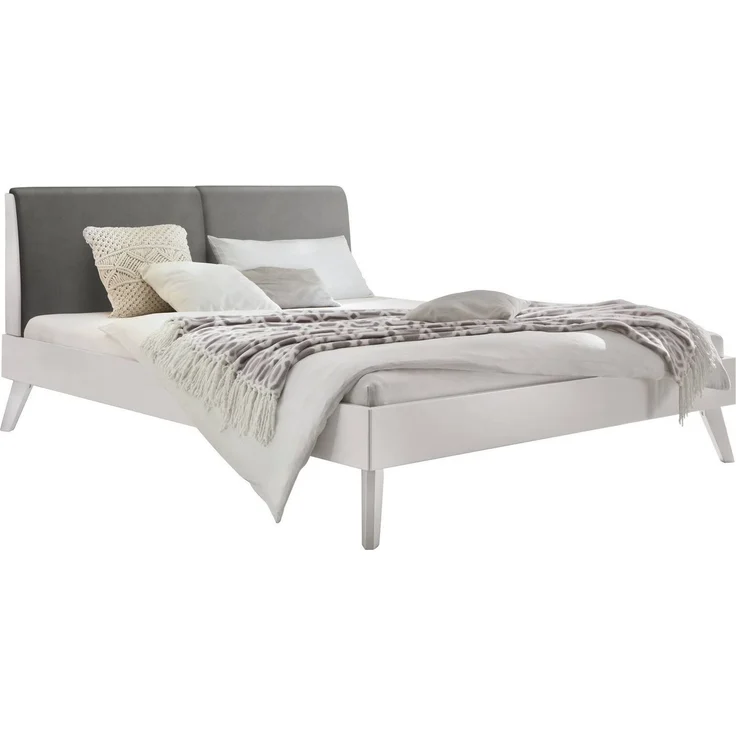 Hasena Polsterbett Simone Grau/Weiß mit gepolstertem Kopfteil 160x200 cm, Komforthöhe 25 cm MDF weiss deckend – Bild 1