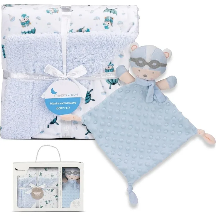 Baby-Geschenkset: Blauer Decke\"Paracaidista\" mit doudou