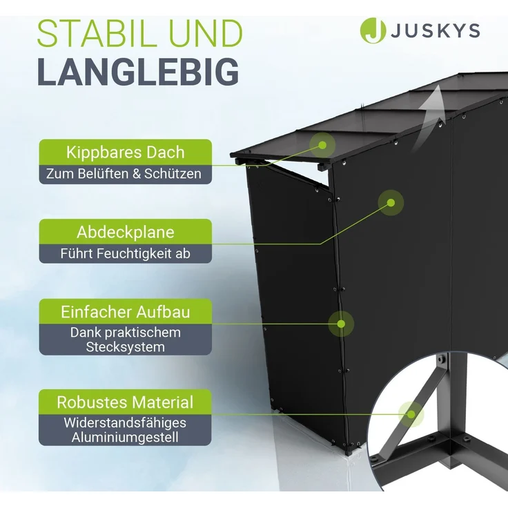 Juskys Kaminholzregal mit Dach - 185 cm, Metallregal für Brennholz, wetterfest, UV-beständige Plane, erhöhte Bodenfreiheit, Outdoor – Bild 5