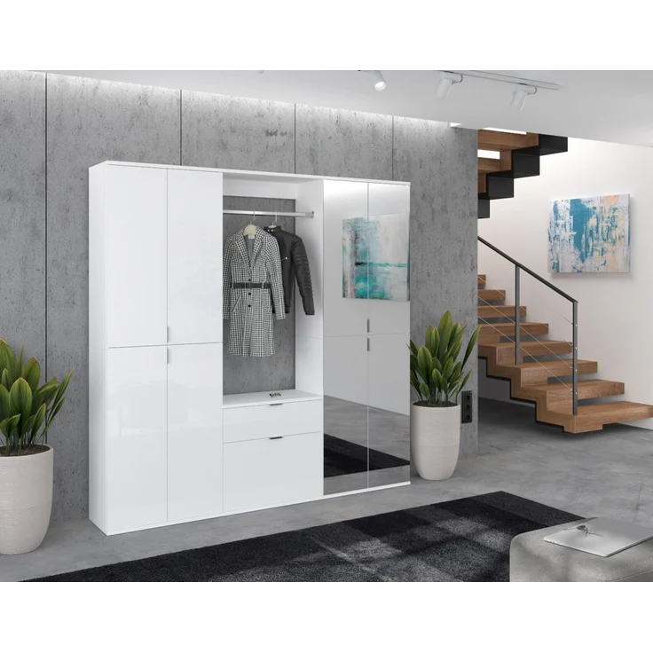 Garderobenschrank mit Spiegel SystemX in weiß Hochglanz 183 x 193 cm – Bild 2