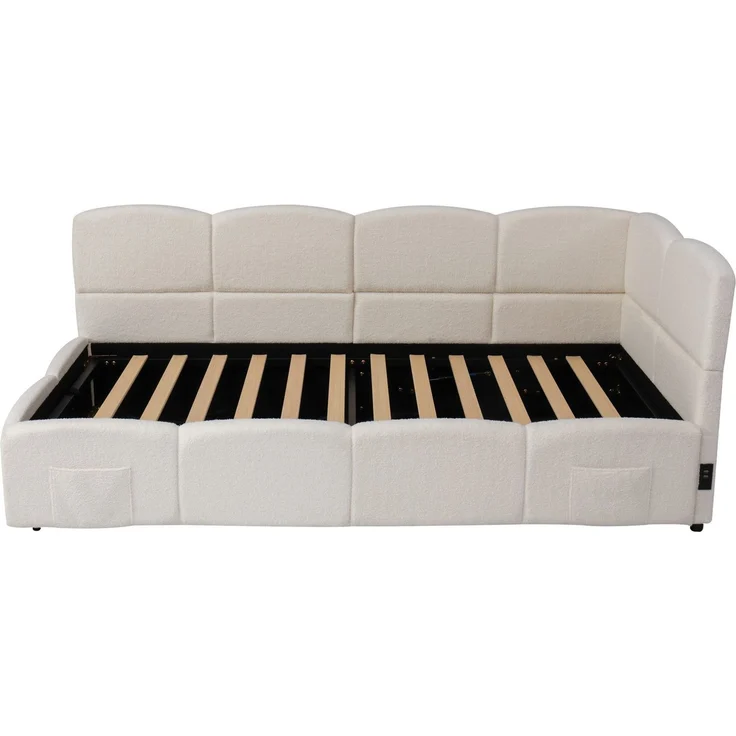 Polsterbett mit Aufbewahrung, Taschen, Lattenrost, USB und Type-C, 90x200 cm, Einzelbett mit gepolstertem Kopfteil, Samt – Bild 8