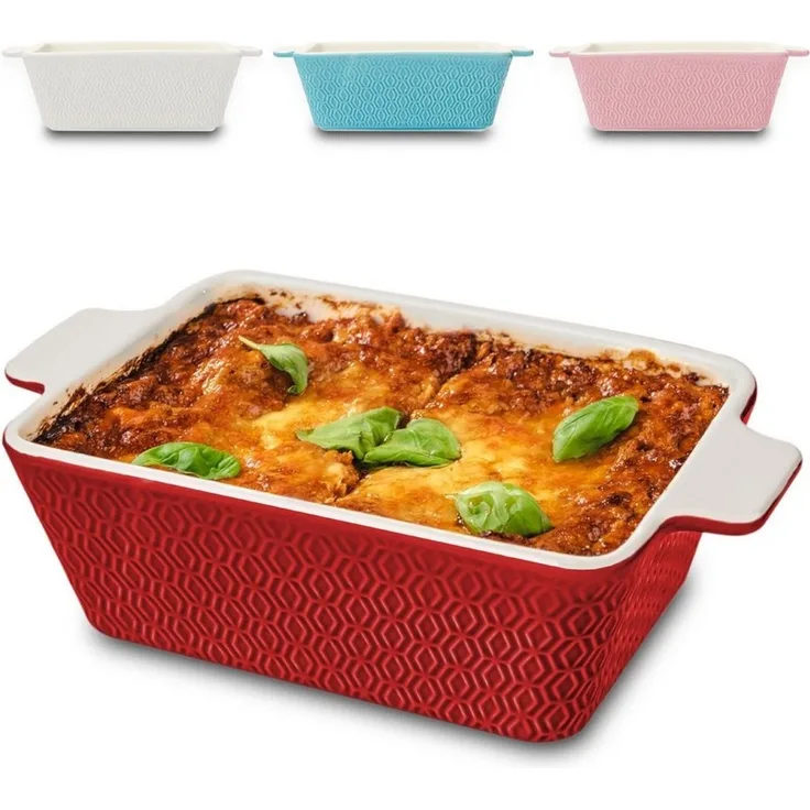 Praknu Auflaufform Auflaufform Keramik Rot für 2 Personen - Extra Hoher Rand - Für – Für, Porzellan - Keramik, (1-St), Für 2 Personen Lasagne, Tiramisu & Auflauf - Hoher Rand - Eckig