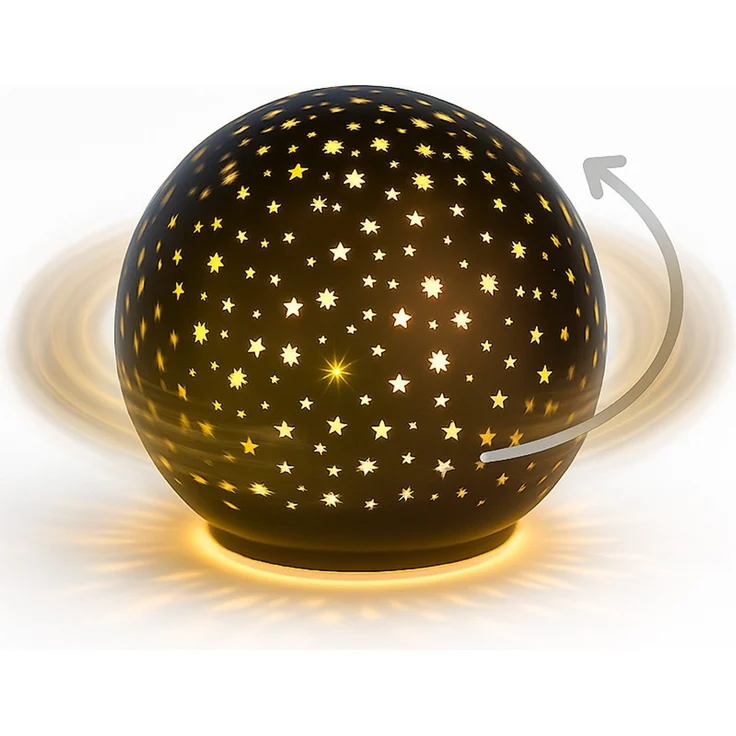 formano LED Deko-Kugel Drehend Schwarz - 15cm Glaskugel Timer 6h/18h Weihnachten Deko - mattes Farbglas und winterlichen Sterne-Dekor - Herbst Winter Weihnachtsdeko für Tisch Regal Fensterbank – Bild 1