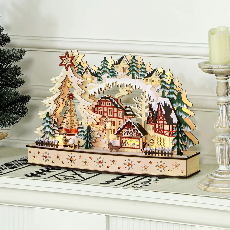 HOMCOM Weihnachtsdorf, Mehrschichtplatte, Naturholz, 45L x 12B x 30H cm – Bild 2
