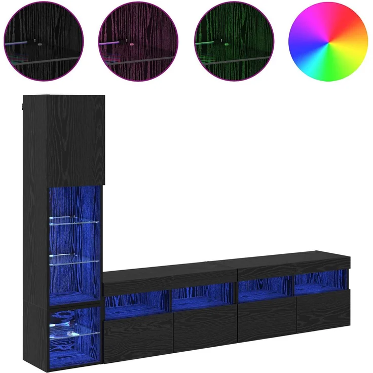 vidaXL TV-Wandmöbel mit LED 4 pcs Schwarz Eichen-Optik Holzwerkstoff 3402967 – Bild 3
