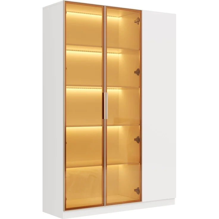 Vitrinenschrank 110x35x165 cm in Weiß mit LED, Sicherheitsglas und 3 Türen – Bild 6