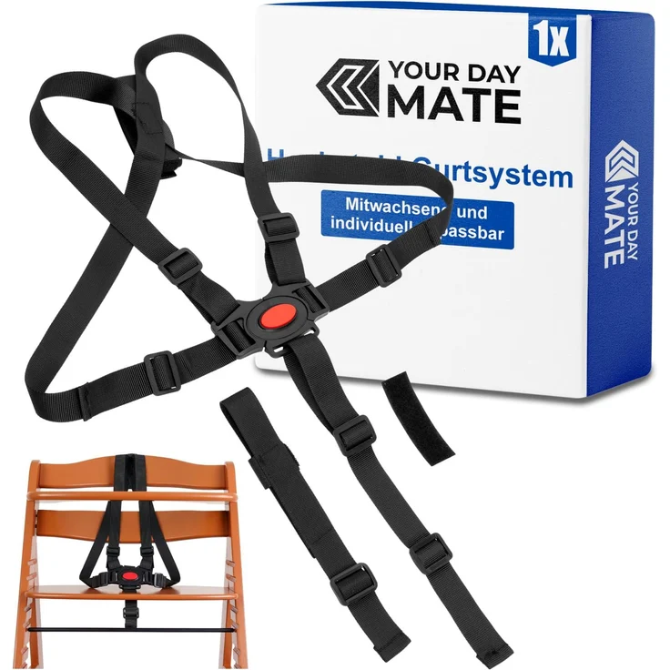 Hochstuhl 5-Punkt Gurtsystem, 1 Set, kompatibel mit Hauck Alpha, Beta, Stokke Tripp Trapp ohne Baby Set, roba Sit Up und weiteren Modellen, Schwarz, verstellbarer Hochstuhlgurt inkl. Schrittgurt