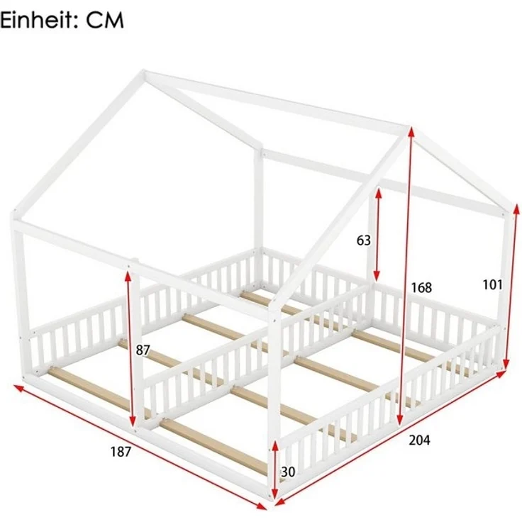 Flieks Kinderbett, Massivholz Einzelbett Doppelbett Hausbett 90x200cm 2 Liegefläche – Bild 4