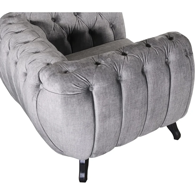 Edles Chesterfield Ecksofa Velours grau Couch Polstersofa Wohnlandschaft Sofa – Bild 4