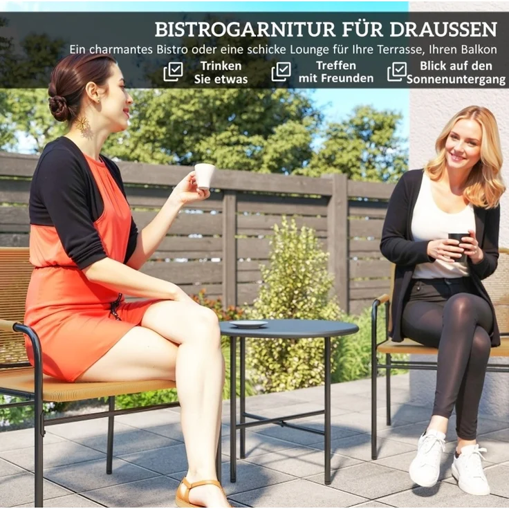 Esstisch-Set 3-tlg. aus Rattan in Gelb: 2 Stühle und Tisch, 54x66x76 cm, 50 cm, Stahl – Bild 5