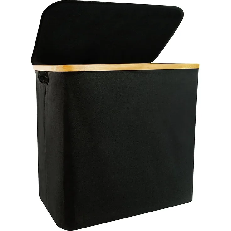 osoltus Wäschesortierer osoltus Wäschesortierer Bambus mit Deckel black Wäschebox Wäschekorb