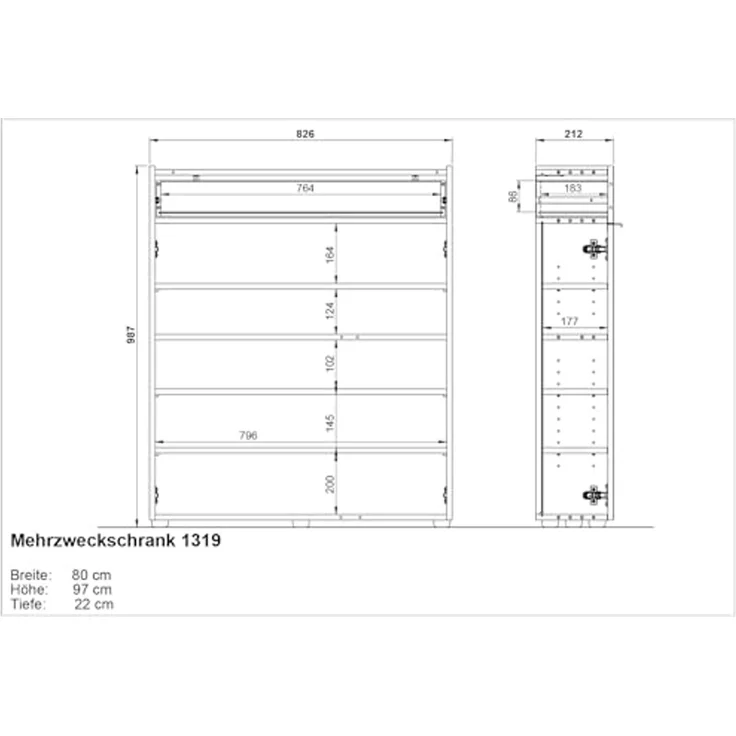 Germania Mehrzweckschrank 1319-549 GW-Ameca, in Graphit/Navarra-Eiche-Nb, mit Türdämpfung, 83 x 99 x 22 cm (BxHxT) – Bild 3