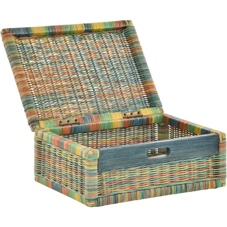 Krines Home Aufbewahrungskorb Flacher Korb mit Deckel Rattan geflochten Regalkorb Aufbewahrungsbox – Bild 3