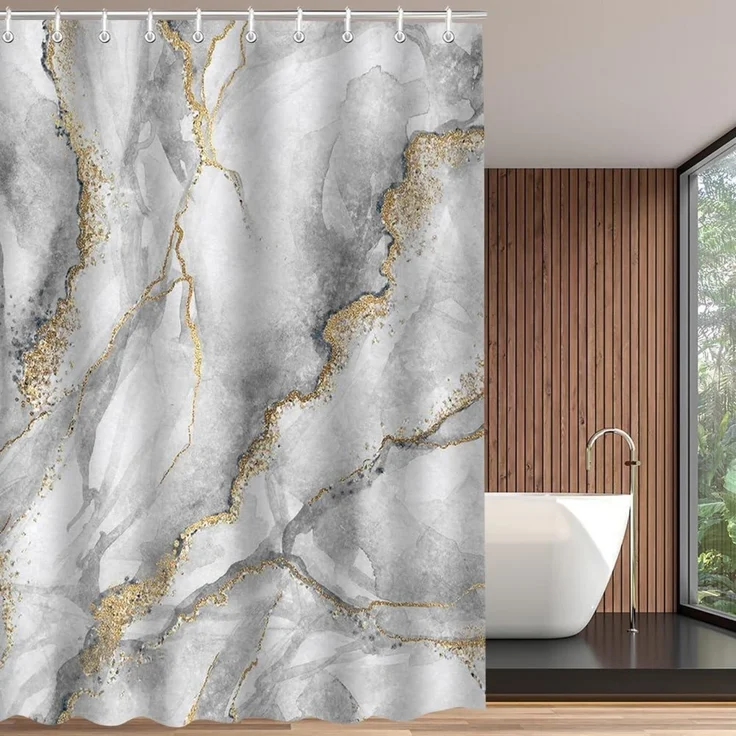 Duschvorhang 180x180cm Marmor Antischimmel Polyester 12 Ösen Badevorhang – Bild 1