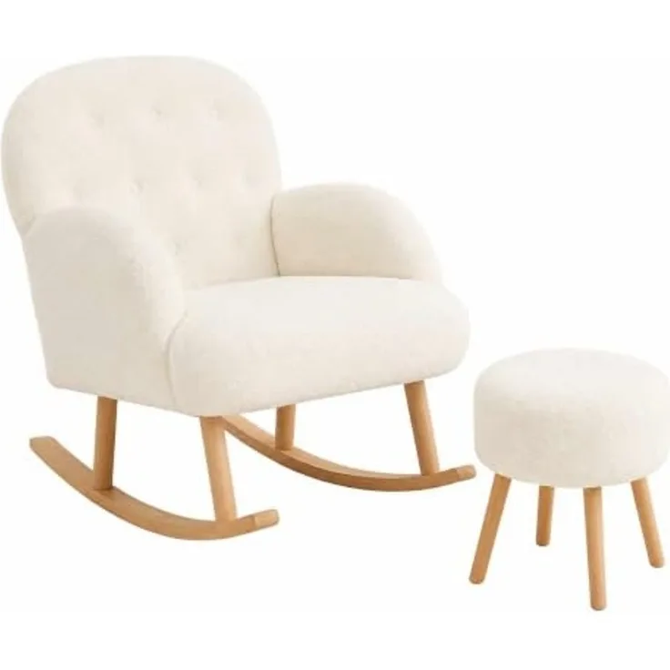 Hanah Home 'Dügmeli - White' Ohrensessel- und Hocker-Set (2-teilig), Weiß, 80 x 85 x 65 cm