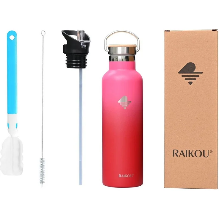 RAIKOU Isolierflasche Edelstahl Trinkflasche Vakuumisolierte Wasserflasche Thermoflasche, bis zu 12H heiß / 24H kalt,mit 2 Deckel,350ml/500ml/750ml/1000ml – Bild 2