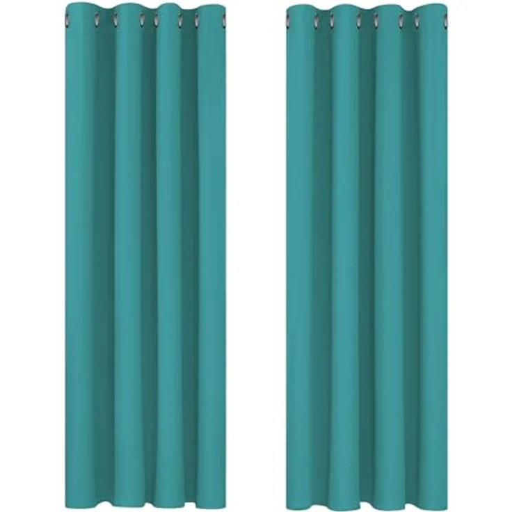 Deconovo Blickdichte Gardinen Ösen Vorhang Blickdicht Vorhänge Wohnzimmer Verdunkelung, 183x117 cm(HöhexBreite), Türkis, 2er Set – Bild 2