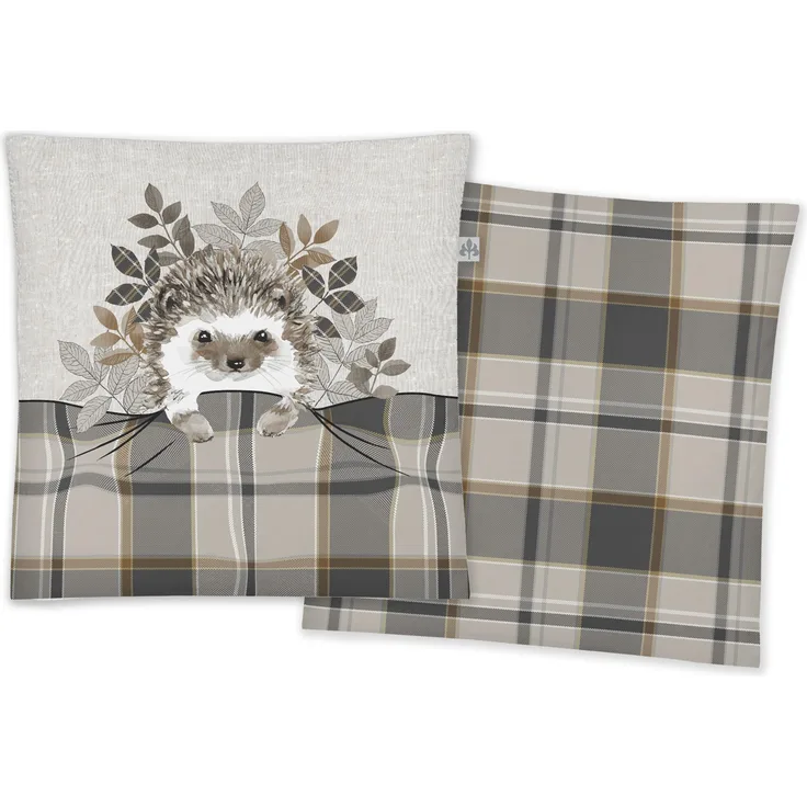 Irisette Dekokissen Kuschelkissen Sofakissen Igel Karo Blätter 45x45 cm 8951-80