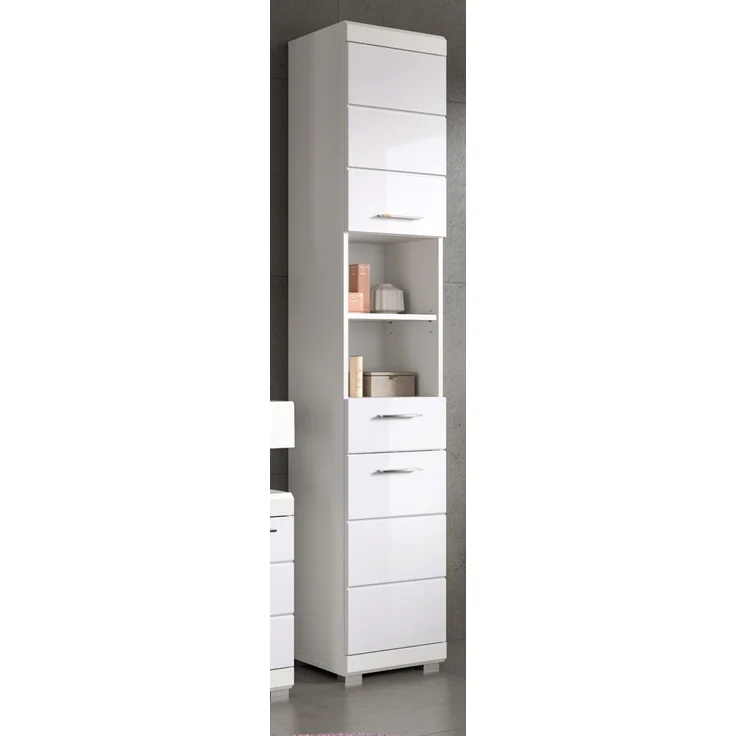 Badezimmer Hochschrank Shawn in weiß Hochglanz 37 x 191 cm – Bild 5
