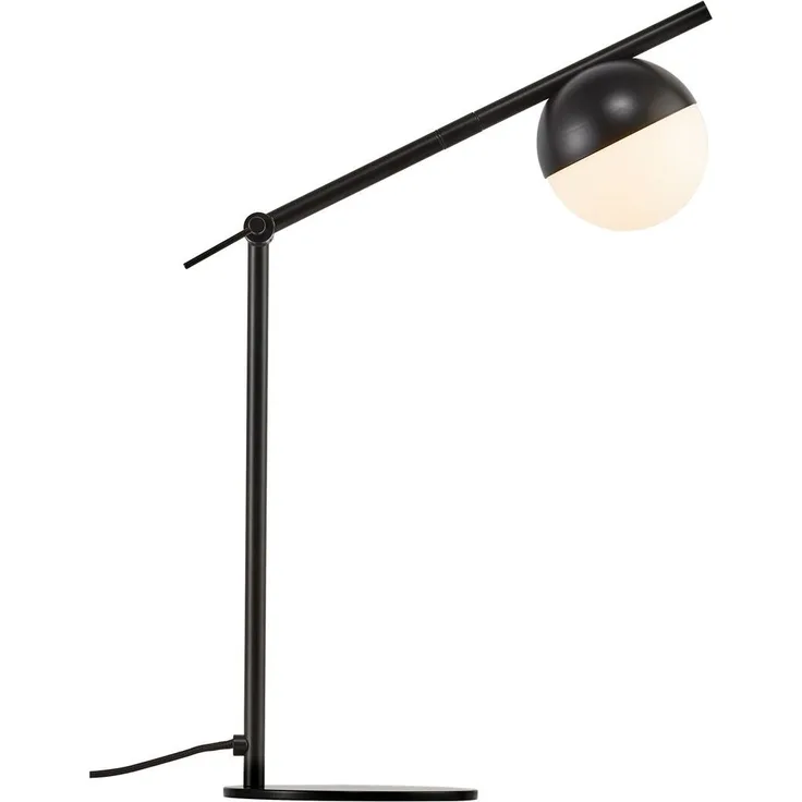 Nordlux Contina Tischlampe Leselampe, Ø 10 cm, mattschwarz mit opalem Glasschirm, neigbar und drehbar