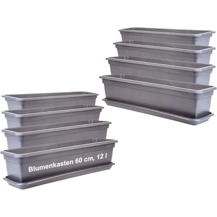 Centi Pflanzkübel Balkonkasten mit Untersetzer anthrazit robust (8er-Set)