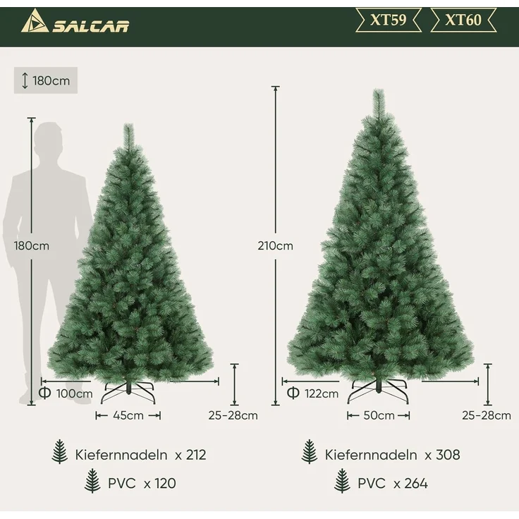 SALCAR Künstlicher Weihnachtsbaum 180 cm, Kiefer Tannenbaum (Ø ca. 100 cm) mit Metallständer, Schnellaufbau-Klappsystem, 1,8 m Christbaum für Innenbereich, einfacher Aufbau – Bild 2