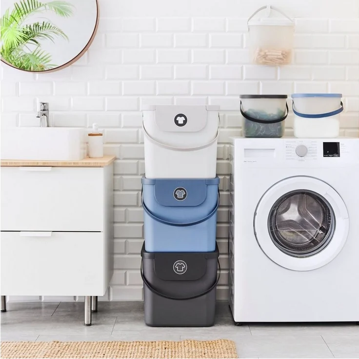 ROTHO Wäschekorb Albula 3er-Set Wäschesammler 40l mit Deckel, Kunststoff (PP recycelt) (Wäschesortiersystem, Set 3-tlg), Aus rezykliertem Kunststoff – Bild 3