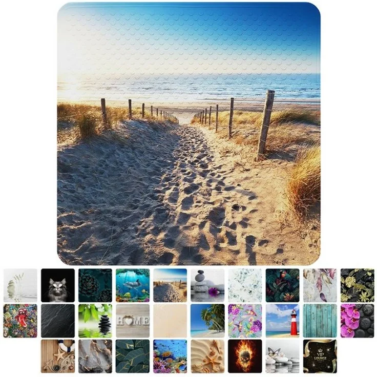 Sanilo Duschmatte, mit Motiv, rutschfest, waschbar, quadratisch, 230 extra starke Saugnäpfe, Kunststoff PVC, 53 x 53 cm, Düne – Bild 4